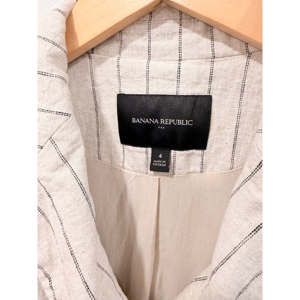 Banana Republic Pinstripe Linen Blend Double Breasted Blazer Cream Beige 4 - Picture 5 of 12